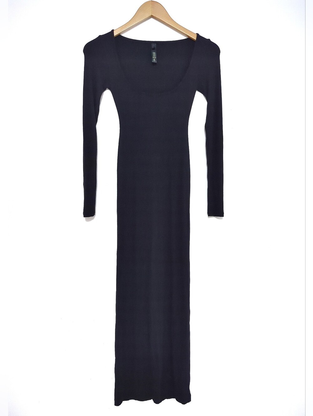SKIMS Soft Lounge Ribbed Maxi Dress Black XS Scoop Neck Long Sleeve - Picture 6 of 9